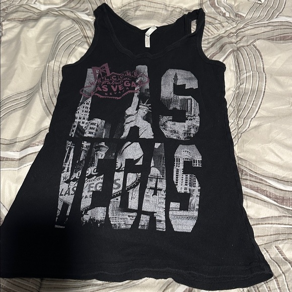 None Tops - Black Las Vegas Graphic Tank Top